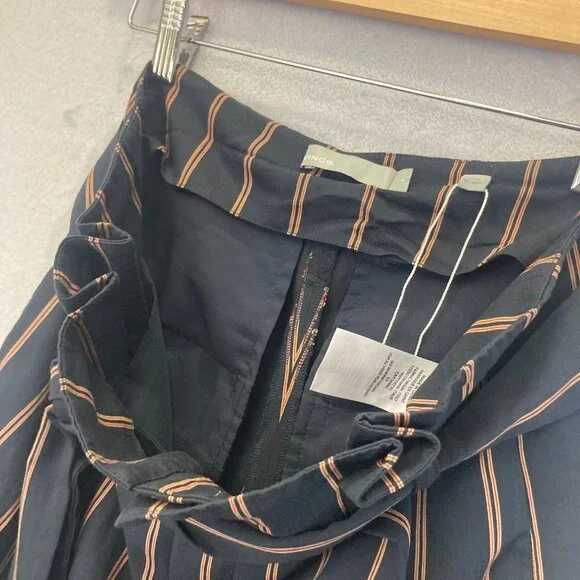 Vince Wide Leg Paperbag Belted Dress Pants Womens 6 Blue Striped Preppy Crepe